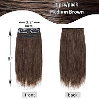 S-Noilite Hair Extensions For Short Hair Clip In Human Hair 1Pcs 2 Clips Clip In Hairpieces Remy Hair For Women With Thinning Hair Add Hair Volume 12G 8Inch-Medium Brown