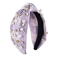 Beaded Knotted Women Headband Luxury Checkered Plaid Purple Jeweled Embellished Top Hairband Fashion Elegant Ladies Hair Band