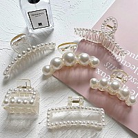 Sisiaipu 6 Pcs Large Pearl claw clips for Thick Hair for Wedding Nonslip Jaw clips Hair Styling gift And Accessories for Women and girls, White