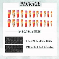 Imsohot 24Pcs Coffin Press On Nails Long Gradient Yellow Fake Nails Ballerina Glossy Glitter False Nails Full Cover Stick On Nails Acrylic Nails For Women