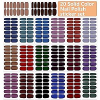 Wokoto 20 Sheets Dark Solid Color Series Nail Polish Strips Stickers With Nail File Self-Adhesive Punk Rock Gel Nail Strips Full Nail Wraps For Women Nails Art