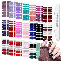 Wokoto 20 Sheets Nail Polish Strips Set 10Pcs Solid Color Nail Strips And 10Pcs Glitter Solid Color Full Nail Wraps Real Nail Polish Stickers For Women Nails Art With Nail File