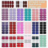 Wokoto 20 Sheets Nail Polish Strips Set 10Pcs Solid Color Nail Strips And 10Pcs Glitter Solid Color Full Nail Wraps Real Nail Polish Stickers For Women Nails Art With Nail File