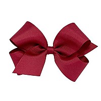 Wee Ones Girls Classic Grosgrain Hair Bow On A Weestay Clip With Plain Wrap, Medium, Cranberry