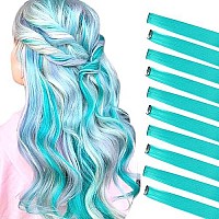 Bhf Teal Blue Hair Extensions Clip In Halloween - Hair Accessories For Kids Girls Fairy Hairpieces Long Straight Color Hair Extensions 22 10Pcs