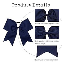 Oaoleer 8 Jumbo Large Cheer Bows Ponytail Holder Elastic Band Handmade Boutique Hair Accessories For Cheerleading Teen Girls College Women Sports (1Pcs, Navy)