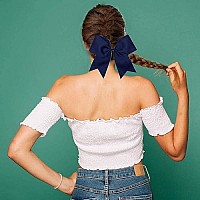 Oaoleer 8 Jumbo Large Cheer Bows Ponytail Holder Elastic Band Handmade Boutique Hair Accessories For Cheerleading Teen Girls College Women Sports (1Pcs, Navy)