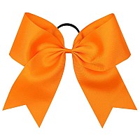 Oaoleer 8 Jumbo Large Cheer Bows Ponytail Holder Elastic Band Handmade Boutique Hair Accessories For Cheerleading Teen Girls College Women Sports (1Pcs, Orange)