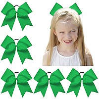 Oaoleer 8 Jumbo Large Cheer Bows Ponytail Holder Elastic Band Handmade Boutique Hair Accessories For Cheerleading Teen Girls College Women Sports (5Pcs, Green)