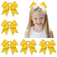 Oaoleer 8 Jumbo Large Cheer Bows Ponytail Holder Elastic Band Handmade Boutique Hair Accessories For Cheerleading Teen Girls College Women Sports (5Pcs, Yellow)