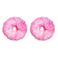 2Pcs Pack Furry Faux Rabbit Fur Hair Scrunchies Artificial Fur Hair Bobbles Elastic Hair Band Rope Wristband Ponytail Accessories (Hot Pink Tips)