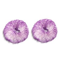 2Pcs Pack Furry Faux Rabbit Fur Hair Scrunchies Artificial Fur Hair Bobbles Elastic Hair Band Rope Wristband Ponytail Accessories (Purple Tips)