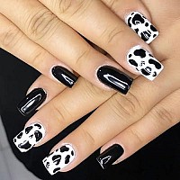 Babalal Square Press On Nails Cow Print Nails Short Glue On Nails Glossy Nails Squoval Fake Nails For Women And Girls