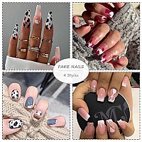 Babalal Square Press On Nails Cow Print Nails Short Glue On Nails Glossy Nails Squoval Fake Nails For Women And Girls