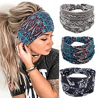 gORTIN Boho Headbands Leopard Hair Bands Knoted Turban Headband Stretch Twist Head Wraps Stripe cloth Head Bands for Women and girls 3 Pcs (Trendy)