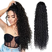 LAcE PLUS 32 Inch Long curly Ponytail Hair Extension curly Heat Resistant Synthetic Instant clip Drawstring Ponytail clip in Ponytail Hair Extensions curly For Black Women (1 Black,670OZ)