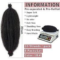 20 Inch Pre-Separated Springy Afro Twist Hair 8 Packs Spring Twist Hair For Distressed Soft Locs Natural Black Marley Twist Braiding Hair Synthetic Hair Extension For Black Women (10 Strandspack,1B)