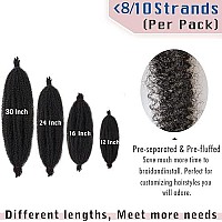 8 Packs Soft Springy Afro 12 Inch Short Spring Twist Hair For Distressed Soft Locs Natural Black Marley Twist Crochet Braiding Hair Synthetic Hair Extension For Women(10 Strandspack,1B)