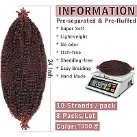 24 Inch Pre-Separated Spring Twist Hair 8 Packs Springy Afro Twist Crochet Hair Synthetic Marley Crochet Braiding For Distressed Soft Locs Hair Extension For Women (10 Strandspack,T350)