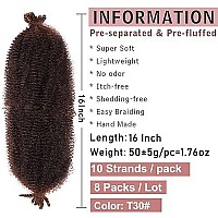 8 Packs Dark Brown Springy Afro Twist Crochet Hair 16 Inch Pre-Separated Spring Twist Hair Synthetic Marley Crochet Braiding For Distressed Soft Locs Hair Extension For Women (10 Strandspack,T30)