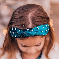 Frog Sac Star Studded Knot Headband For Girls, Blue Knotted Headbands For Kids, Cute Stud Hair Bands, Little Girl Velvet Hair Accessories, Silver Metal Stars Hairband, No Slip Fashion Head Band