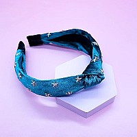 Frog Sac Star Studded Knot Headband For Girls, Blue Knotted Headbands For Kids, Cute Stud Hair Bands, Little Girl Velvet Hair Accessories, Silver Metal Stars Hairband, No Slip Fashion Head Band