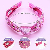 Frog Sac Pink Heart Headband For Girls, Studded Knotted Headbands For Kids, Cute Head Bands, Little Girl Velvet Hair Accessories, Gold Stud Hearts Hairband, No Slip Fashion Head Band Head Piece