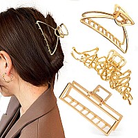 Mehayi 3 PcS Large gold Metal Hair claw clips for Women girls, cute Alloy Big Hair clamps Strong Hold for Thick Thin Hair, Fashion Hair Accessories Headwear Styling Tools for Party Wedding