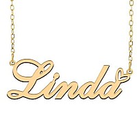 Ronkahshow Linda Custom Name Necklace Customized Personalized 18K Gold Pendant Name Necklace With Heart Name Necklace For Women Best Gift For Girl Birthday Motheraday Christmas Wedding Gold