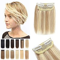 S-Noilite Clip In Hair Extensions For Short Hair 100% Real Human Hair 2Pcs 2 Clips Clip In Hairpieces For Women With Thinning Hair Add Hair Volume 16G 4Inch-Ash Blondebleach Blonde