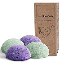 Myhomebody Natural Konjac Facial Sponges - For Gentle Face Cleansing And Exfoliation (2 Lavender Purple, 2 Aloe Green)