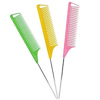 Rat Tail Combs Parting Comb: 3Pcs Rat Tail Comb Set, Long Steel Pin Rat Tail Teasing Comb, Hair Combs For Salon Hair Stylist, Tail Combs Metal ,Parting Combs For Women(Greenyellowpink)