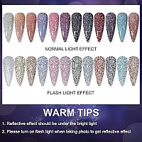 Mizhse Reflective Glitter Gel Nail Polish Kit 12 Pcs, Colorful Sparkly Diamond Soak Off Uv Led Gel Polish Home Manicure Nail Art Salon 7 Ml