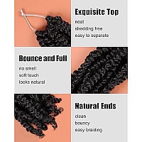 8 Inch Pre-Twisted Passion Twist Crochet Hair 8 Packs Pre-Looped Short Passion Twist Braiding Hair (1B/Natural Black)