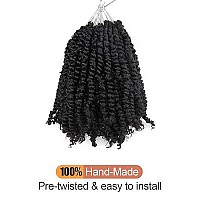 8 Inch Pre-Twisted Passion Twist Crochet Hair 8 Packs Pre-Looped Short Passion Twist Braiding Hair (1B/Natural Black)