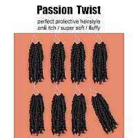 8 Inch Pre-Twisted Passion Twist Crochet Hair 8 Packs Pre-Looped Short Passion Twist Braiding Hair (1B/Natural Black)