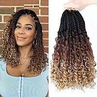 Lmzim 14 Inch Goddess Box Braids Crochet Hair Bohomian Crochet Box Braids Curly Ends 8 Pack 3X Crochet Braids Synthetic Braiding Hair Extension (14Inch, 53)