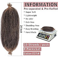 8 Packs Springy Afro Twist Hair 24 Inch Pre-Separated Spring Twist Crochet Braids Hair For Soft Faux Locs Synthetic Marley Twist Braiding Hair Extension For Women (10 Strandspack,T27)