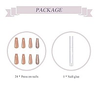 Babalal Glossy Press On Nails Long Coffin Full Cover False Nails Shiny Stick On Nails Nude Fake Nails For Women And Girls