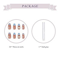 Babalal Coffin Press On Nails Cute Acrylic Nails Long Ballerina Fake Nails Glossy Blue Glue On Nails For Women And Girls