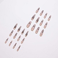 Babalal Long Press On Nails Matte Nude Glue On Nails Abstract Fake Nails Coffin Nail Art Tips For Women And Girls