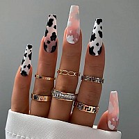 Babalal Long Press On Nails Cow Print Design Nails Ballerina Full Cover Artificial Nails Glossy Fake Nails For Women And Girls