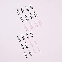 Babalal Long Press On Nails Cow Print Design Nails Ballerina Full Cover Artificial Nails Glossy Fake Nails For Women And Girls