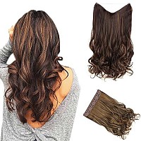 Elaine 16 Short Wire Hair Extensions Synthetic 375 Oz Curly Wavy Invisible Transparent Headband Adjustable Size No Clip Hairpieces For Women Girls (Strawberry Blonde & Medium Brown Highlights -48, 16 Inch)