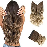 Elaine 24 Wire Hair Extensions Adjustable Headband Synthetic 495 Oz Wavy Curly Invisible Transparent No Clip Long Hair Piece For Women (Medium Golden Brown Ombre Light Ash Brown -251, 24 Inch)