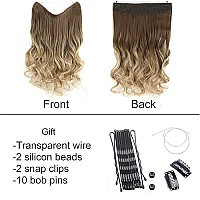 Elaine 24 Wire Hair Extensions Adjustable Headband Synthetic 495 Oz Wavy Curly Invisible Transparent No Clip Long Hair Piece For Women (Medium Golden Brown Ombre Light Ash Brown -251, 24 Inch)