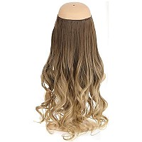 Elaine 24 Wire Hair Extensions Adjustable Headband Synthetic 495 Oz Wavy Curly Invisible Transparent No Clip Long Hair Piece For Women (Medium Golden Brown Ombre Light Ash Brown -251, 24 Inch)