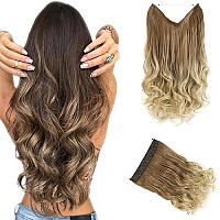 Elaine 24 Wire Hair Extensions Adjustable Headband Synthetic 495 Oz Wavy Curly Invisible Transparent No Clip Long Hair Piece For Women (Medium Golden Brown Ombre Pale Golden Blonde -247, 24 Inch)