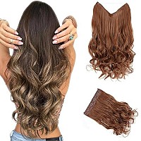 Elaine 24 Wire Hair Extensions Adjustable Headband Synthetic 495 Oz Wavy Curly Invisible Transparent No Clip Long Hair Piece For Women (Light Auburn -42, 24 Inch)