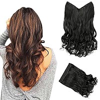 Elaine 16 Short Wire Hair Extensions Synthetic 375 Oz Curly Wavy Invisible Transparent Headband Adjustable Size No Clip Hairpieces For Women Girls (Jet Black -120, 16 Inch)